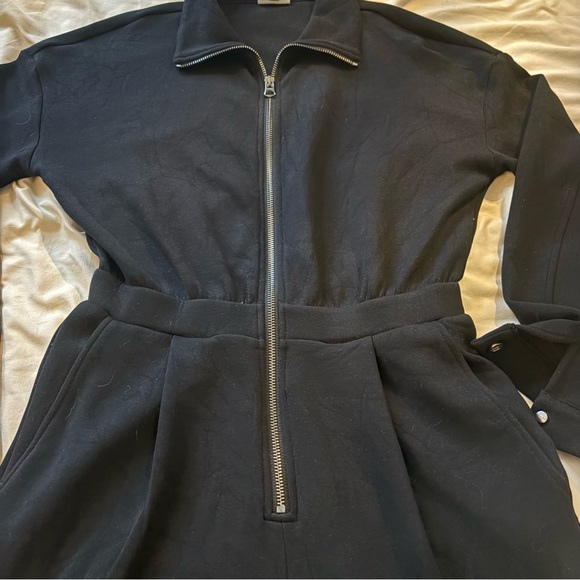 Varley Jessie Double Soft Jersey Zip Front Jumpsuit Black Long Sleeve - Picture 9 of 16